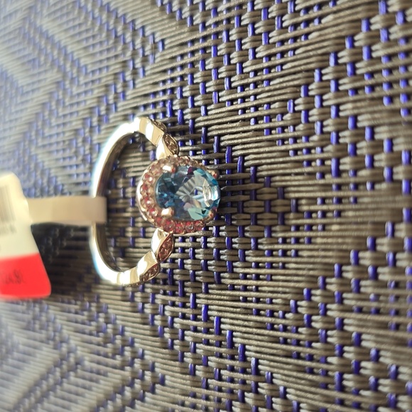 BEAUTIFUL BLUE TOPAZ/WHITE SAPPHIRE LAB CREATED GEMSTONE STERLING SILVER RING 7 - Picture 5 of 15
